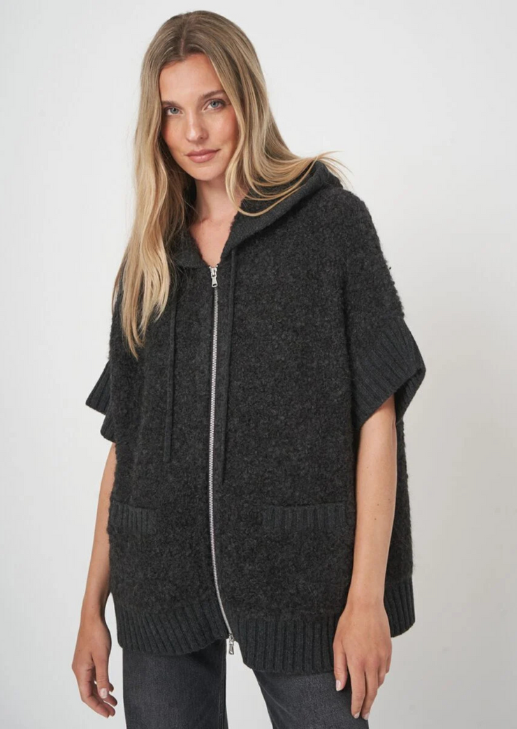 Alpaca Wool Blend Zip Poncho with Hood, Poncho 300471