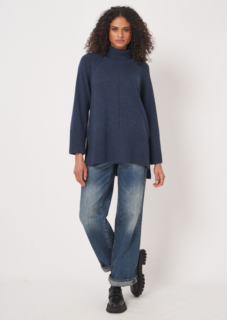 Long Fit A-Line Turtleneck Pullover, Sweater 201677