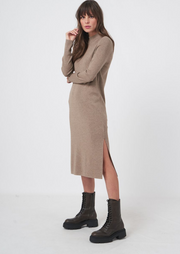 Super Fine Rib Knit Dress w Stand Collar, Dress 400905