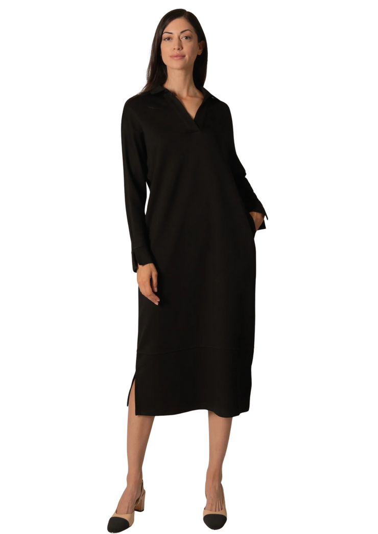 Collared Midi Dress in BLACK