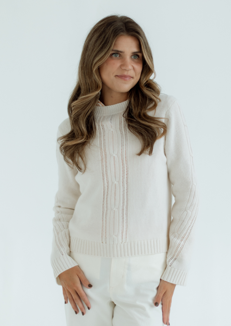 Placed Cable Crew Sweater