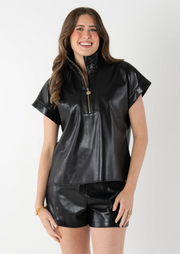 Poppy Pullover, Black Vegan Leather