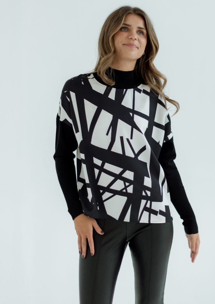 Printed Mock Neck Top