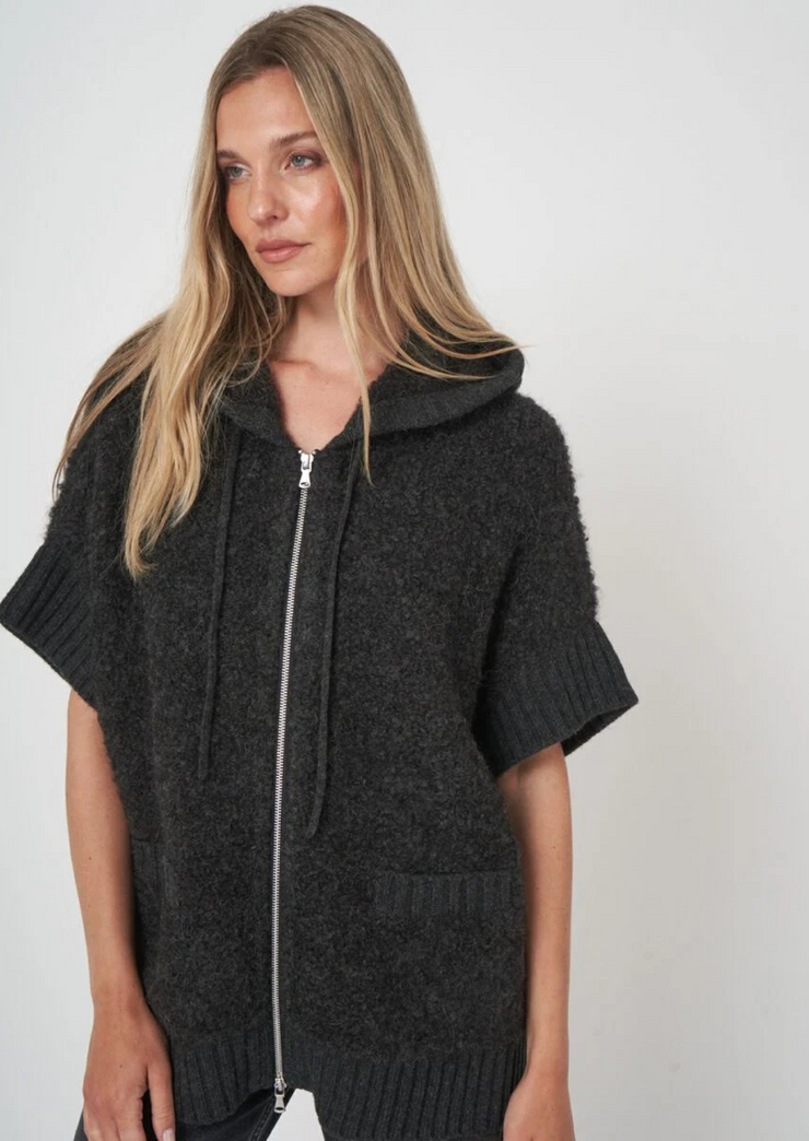 Alpaca Wool Blend Zip Poncho with Hood, Poncho 300471