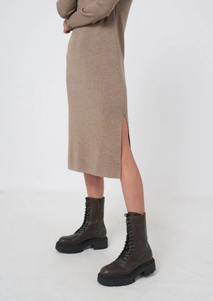Super Fine Rib Knit Dress w Stand Collar, Dress 400905