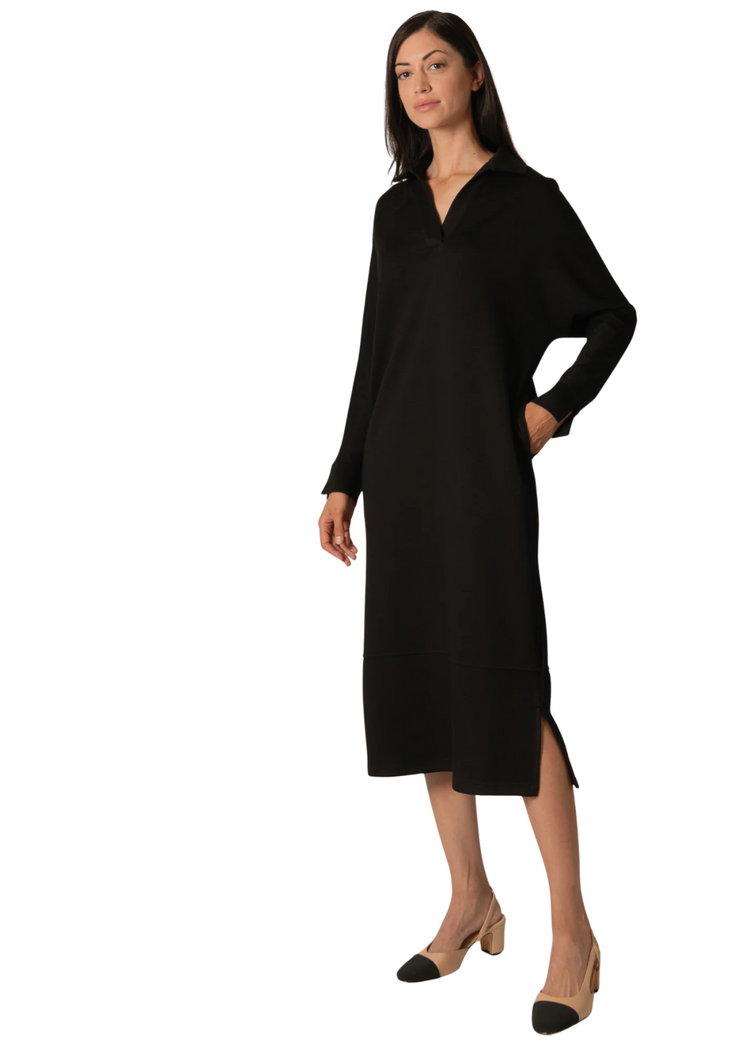 Collared Midi Dress in BLACK