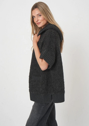 Alpaca Wool Blend Zip Poncho with Hood, Poncho 300471