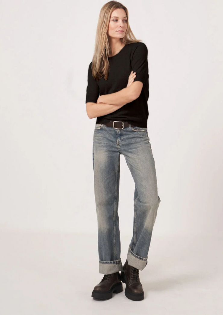 Short Sleeve Organic Cashmere Sweater, Sweater 100507