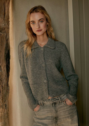 Cropped Bouclé Knit Cardigan with Polo Neck, Cardi 300470