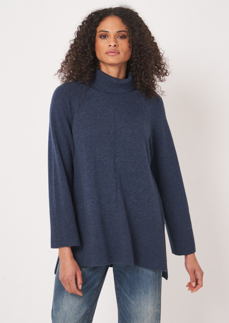 Long Fit A-Line Turtleneck Pullover, Sweater 201677