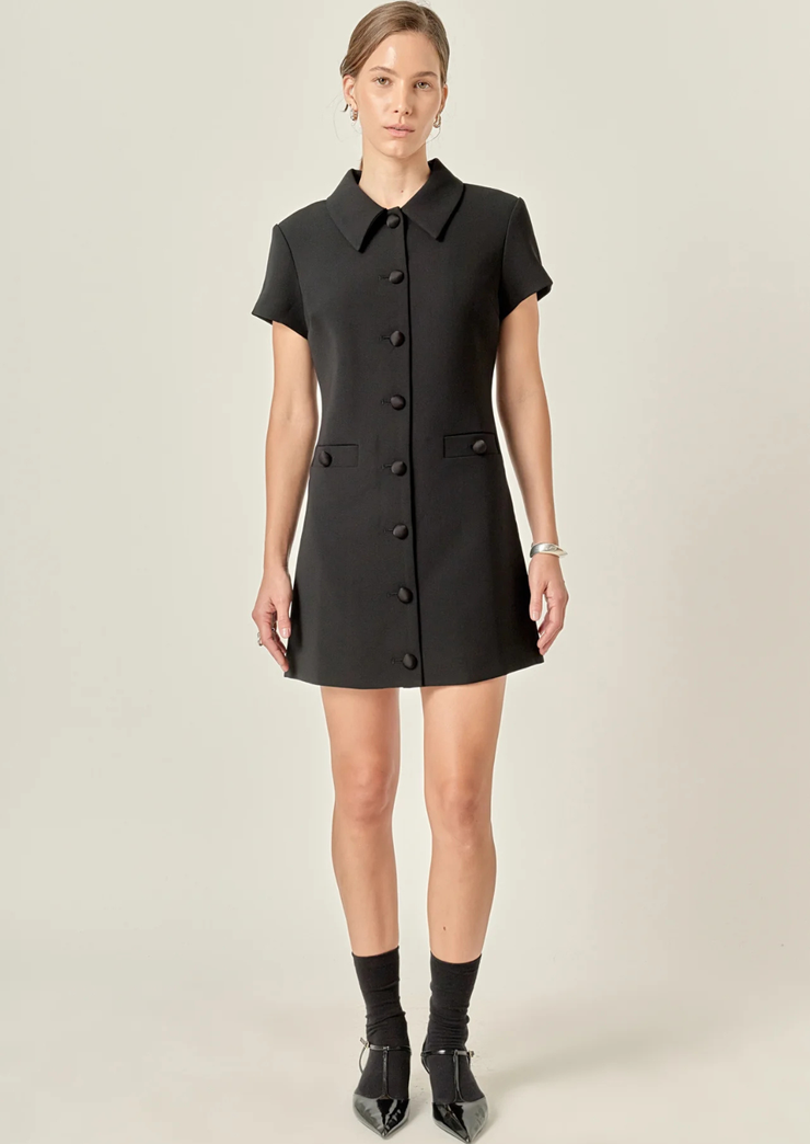 Velvet Button Mini Dress
