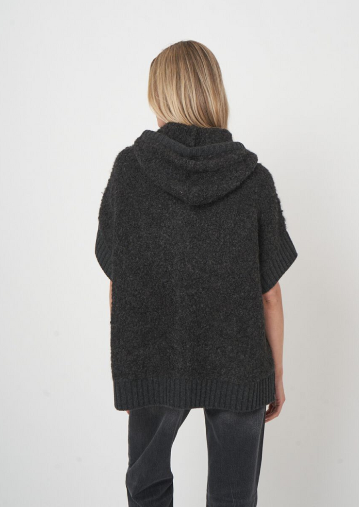 Alpaca Wool Blend Zip Poncho with Hood, Poncho 300471
