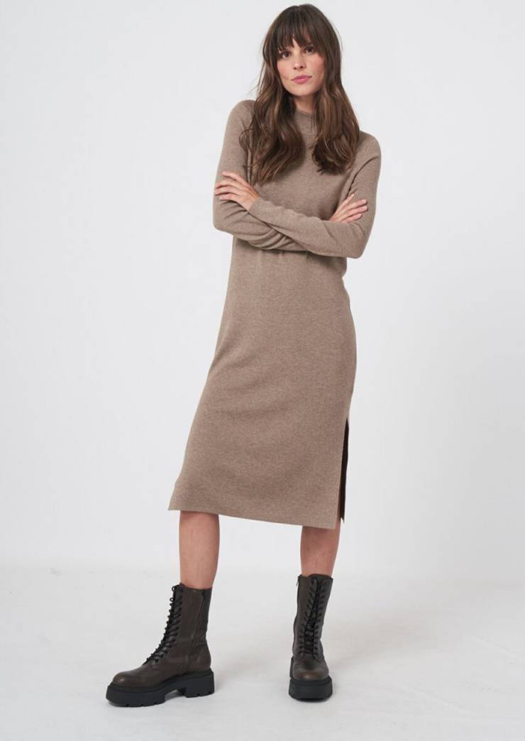 Super Fine Rib Knit Dress w Stand Collar, Dress 400905