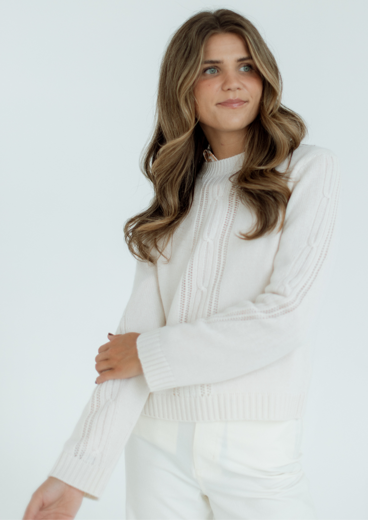 Placed Cable Crew Sweater