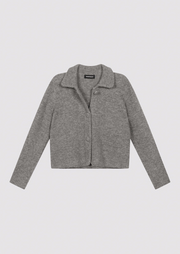 Cropped Bouclé Knit Cardigan with Polo Neck, Cardi 300470