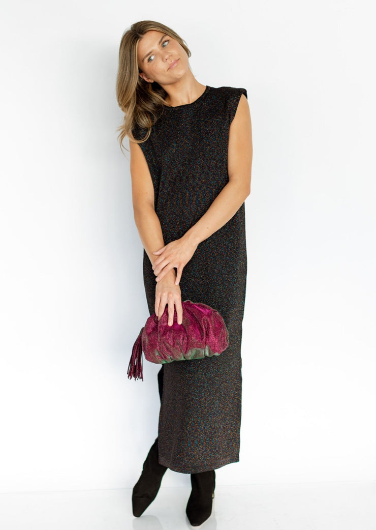 glitter knit dress Windsor Rae Lace-Up Mermaid in Wine | Size: L or festive evenings Sleeveless Shell Trim Detail Maxi
