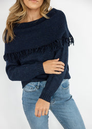 Fringed Cowl Neck Sweater