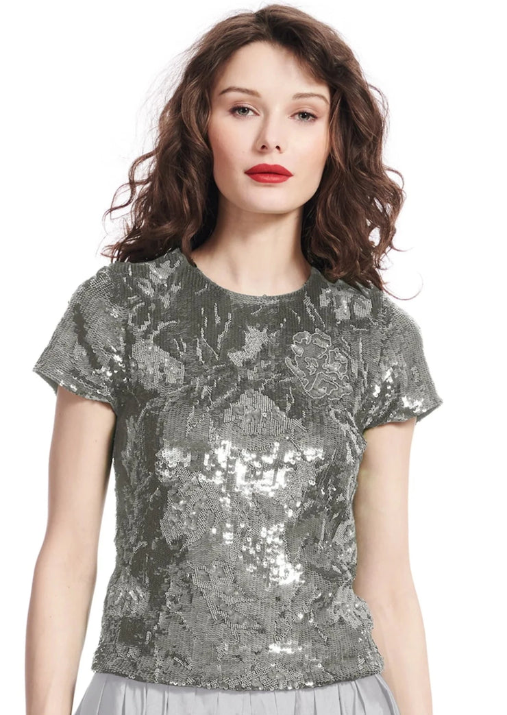 Sequin Floral Stretch Tee
