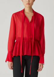 Covered Button Tie Blouse