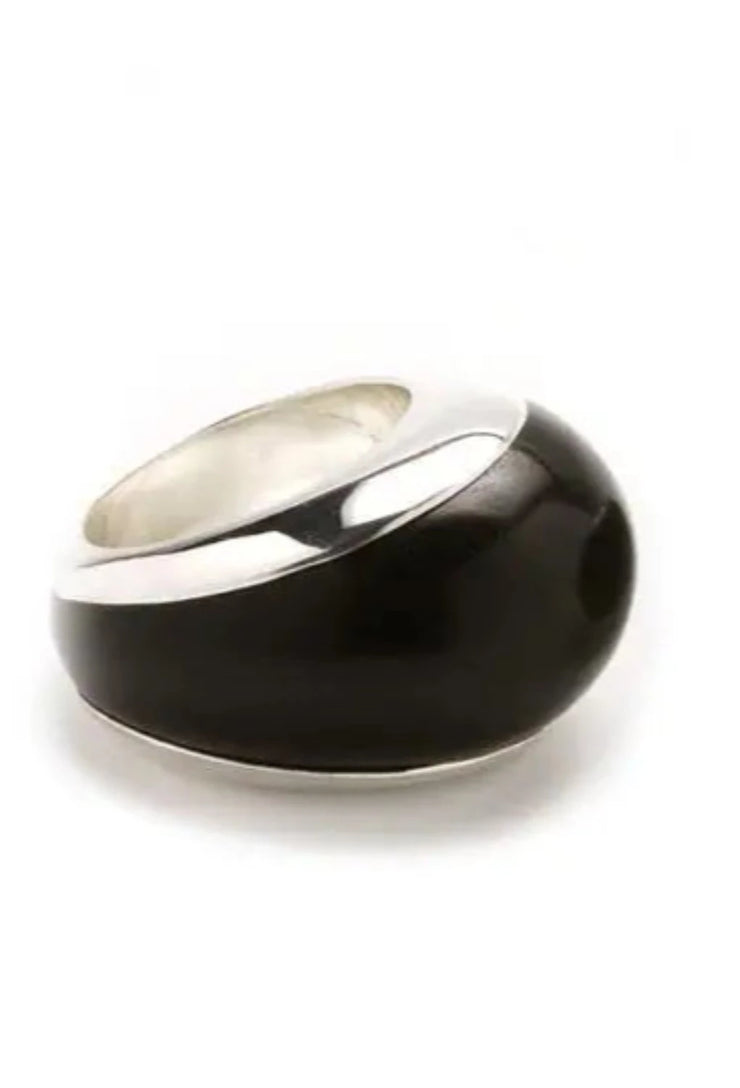 Silver Lined Black Wood Ring