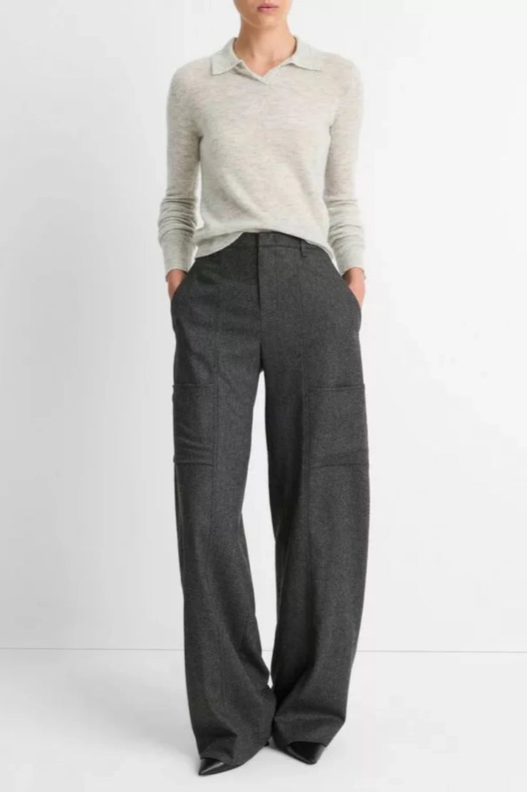 Mid Rise Brushed Herringbone Flannel Pant