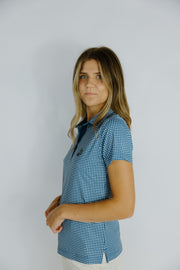 Women's Dry Lux Polo, Gingham Blue
